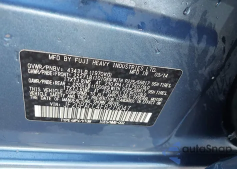 2014 Subaru Xv Crosstrek 2.0I Premium from USA, damaged, VIN JF2GPACC4E8279047